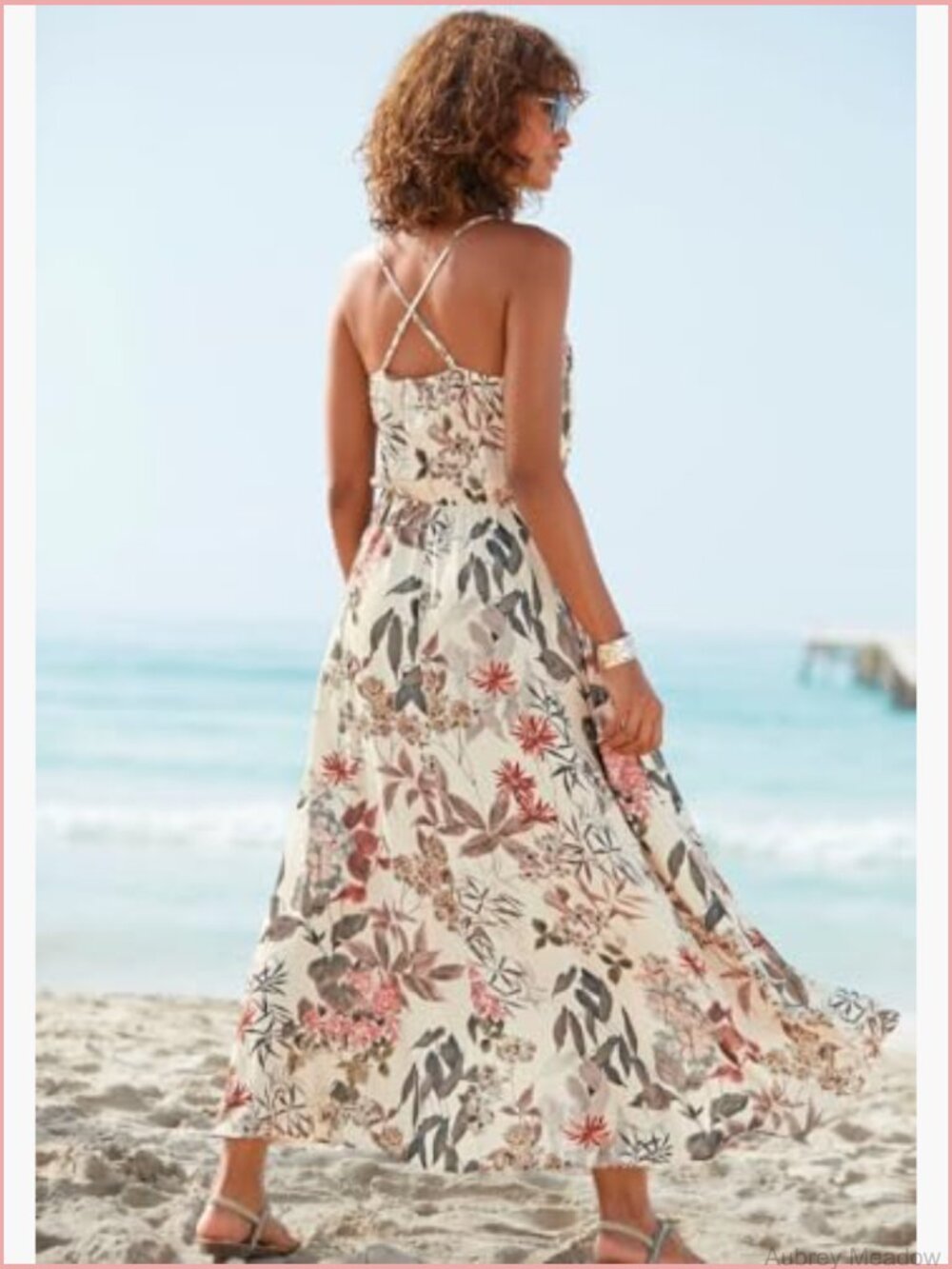 Women's Floral High Low Midi Dress Sleeveless V-Neck Elastic Waist - Picture 3 of 6